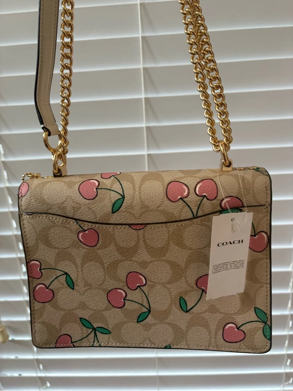 Coach Klare 22 Cherry Print Signature Chain Shoulder Bag - Pink/Beige